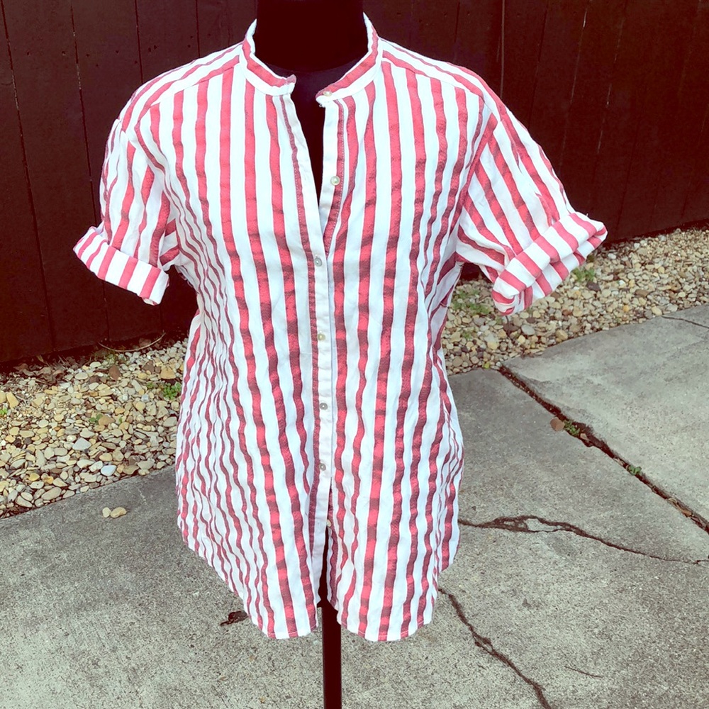 Zara metallic striped blouse ruffle detail small
